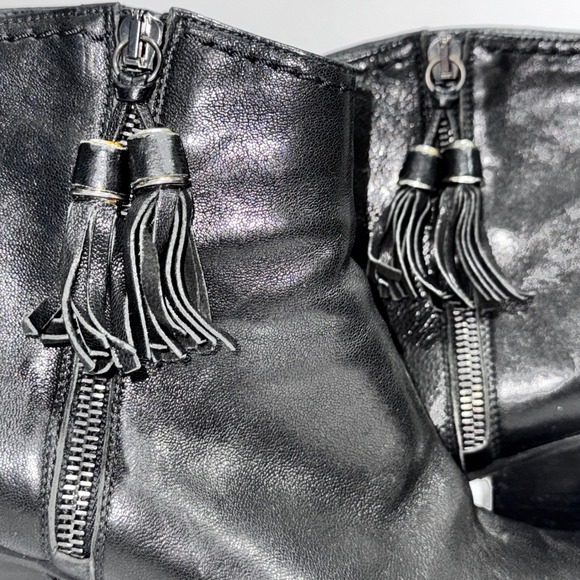 Stuart Weitzman Black Leather Tassel Side Zip Ankle Booties Block Heel Size 7 - Picture 11 of 12
